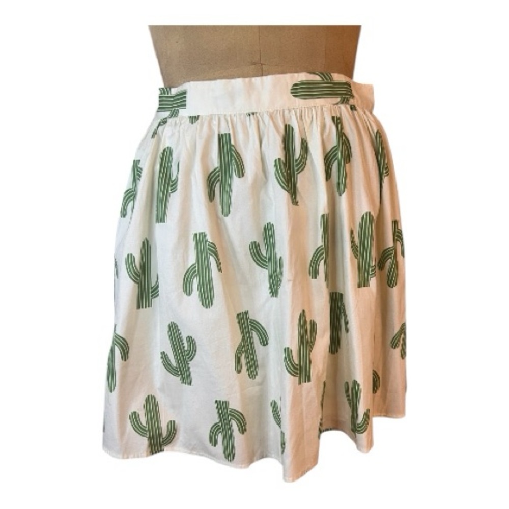 ModCloth White Skirt with Green Cactus Print